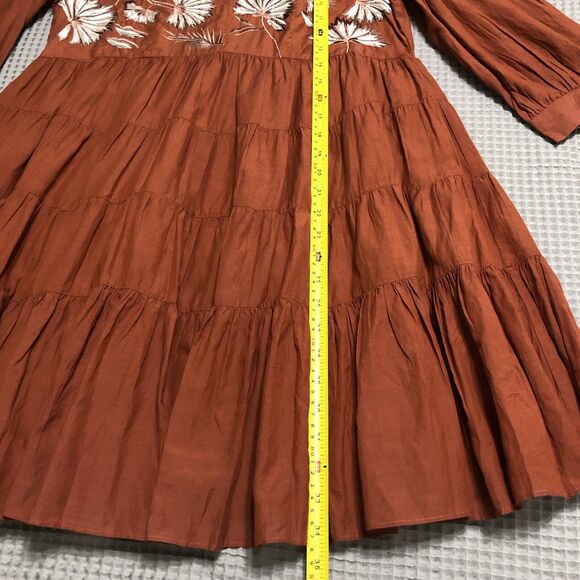 Anthropologie Samant Chauhan Dress M Embroidered Tiered Mini Babydoll Spice Boho - Picture 15 of 15